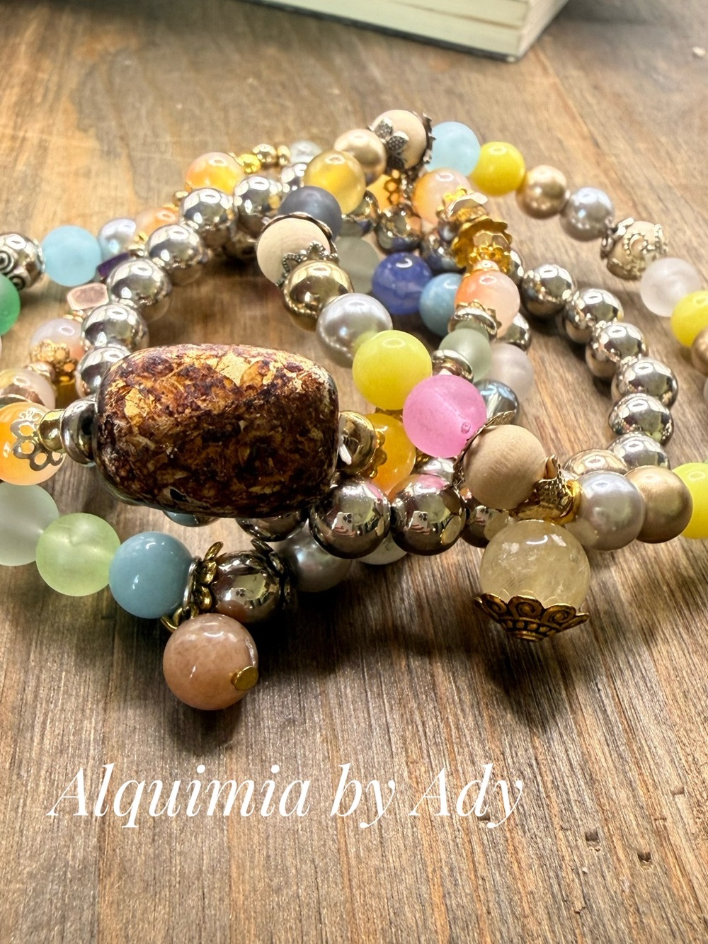 Curated layeres Pastel Multicolor Beaded Bracelet Set with gemstone Accents